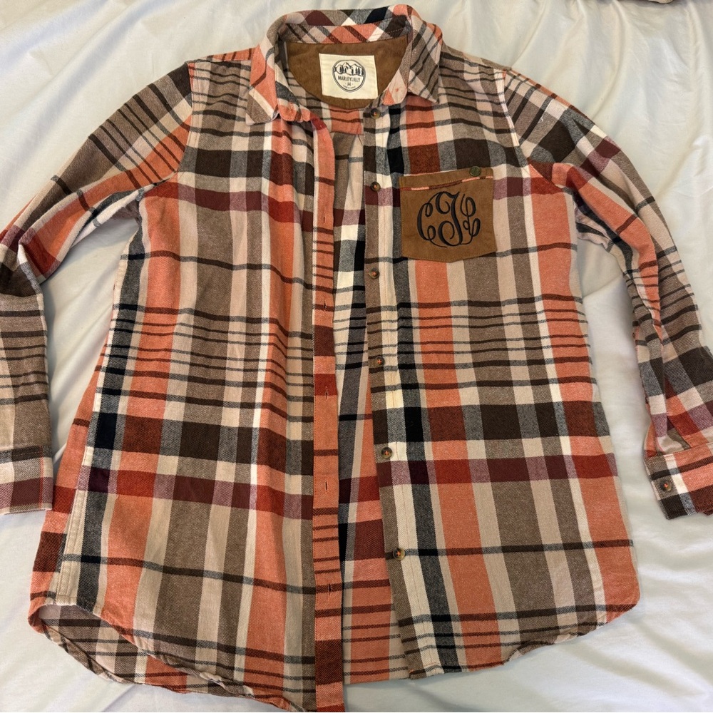 Orange & Brown Plaid Shirt with Monogram Pocket